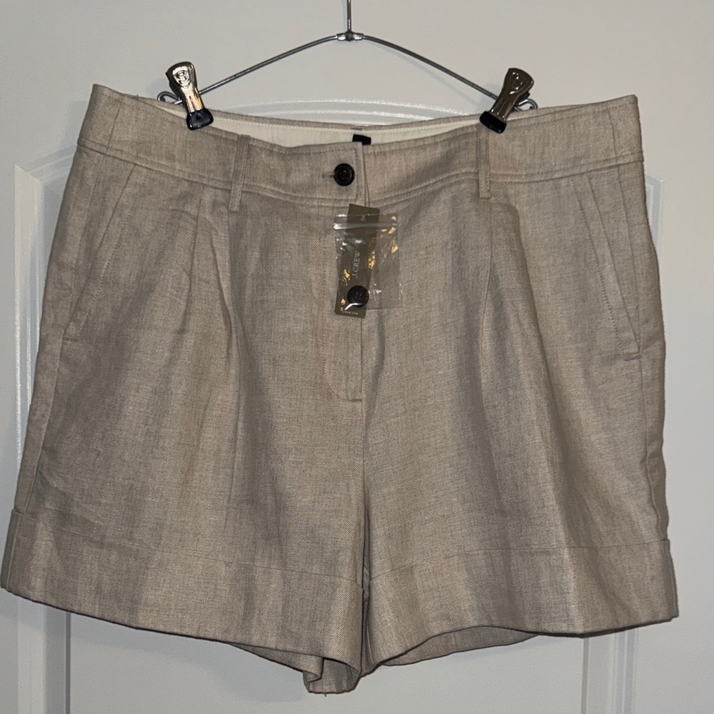 J. Crew Neutral Linen Blend Pleat-Front Bermuda Shorts